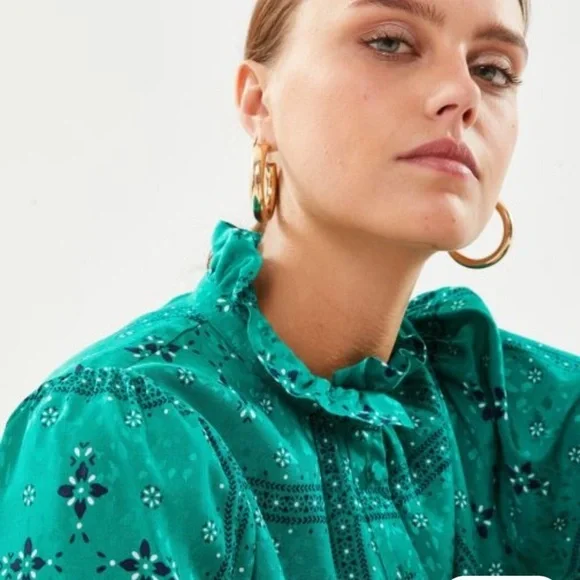 Suncoo Paris Green Patterned Women's Top size M - Picture 3 of 7